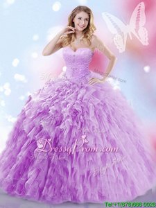Hot Selling With Train Ball Gowns Sleeveless Lilac Quinceanera Dress Brush Train Lace Up