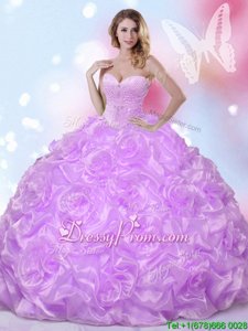 High Quality Lilac Ball Gowns Sweetheart Sleeveless Organza Floor Length Lace Up Beading Sweet 16 Quinceanera Dress
