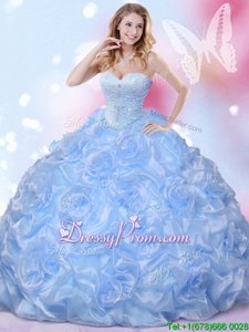 New Arrival Blue Sleeveless Organza Lace Up 15th Birthday Dress forMilitary Ball and Sweet 16 and Quinceanera