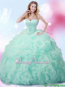 Eye-catching Sweetheart Sleeveless Organza Sweet 16 Quinceanera Dress Beading and Ruffles and Pick Ups Brush Train Lace Up