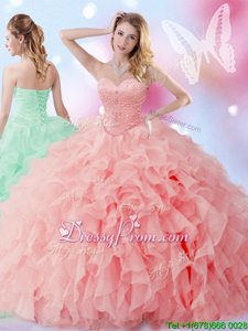 Graceful Sleeveless Beading and Ruffles Lace Up Vestidos de Quinceanera