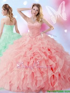 Graceful Sleeveless Beading and Ruffles Lace Up Vestidos de Quinceanera