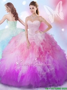 Chic Multi-color Ball Gowns Sweetheart Sleeveless Tulle Floor Length Lace Up Beading and Ruffles Quinceanera Dresses
