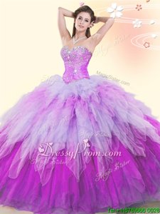 Luxurious Multi-color Sweet 16 Dresses Military Ball and Sweet 16 and Quinceanera and For withBeading and Ruffles Sweetheart Sleeveless Lace Up