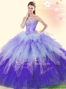 Exquisite Multi-color Lace Up 15 Quinceanera Dress Beading and Ruffles Sleeveless Floor Length