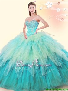 Excellent Tulle Sweetheart Sleeveless Lace Up Beading and Ruffles Quinceanera Dresses inMulti-color