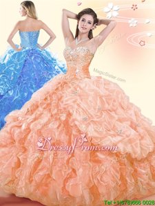 Amazing Sleeveless Lace Up Floor Length Beading and Ruffles and Pick Ups Ball Gown Prom Dress
