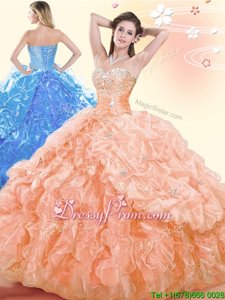 Amazing Sleeveless Lace Up Floor Length Beading and Ruffles and Pick Ups Ball Gown Prom Dress