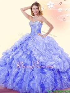 Beauteous Lavender Ball Gowns Organza Sweetheart Sleeveless Beading and Ruffles and Pick Ups Floor Length Lace Up 15 Quinceanera Dress