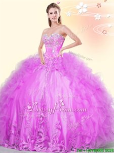 Amazing Sleeveless Lace Up Asymmetrical Beading and Appliques and Ruffles 15th Birthday Dress