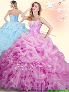 Sleeveless Brush Train Lace Up With Train Beading and Ruffles and Pick Ups Sweet 16 Dresses