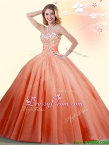 Ball Gowns Sweet 16 Dresses Orange Red Sweetheart Tulle Sleeveless Floor Length Lace Up