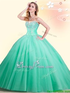 Ball Gowns Quinceanera Gown Apple Green Sweetheart Tulle Sleeveless Floor Length Lace Up