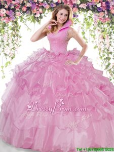 Fantastic Spring and Summer and Fall and Winter Organza Sleeveless Floor Length 15 Quinceanera Dress andBeading and Ruffled Layers