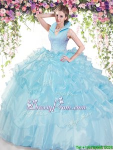 Spectacular Spring and Summer and Fall and Winter Organza Sleeveless Floor Length Sweet 16 Quinceanera Dress andBeading and Ruffled Layers