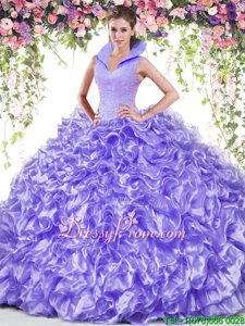 Edgy Floor Length Ball Gowns Sleeveless Lavender Quinceanera Gown Backless