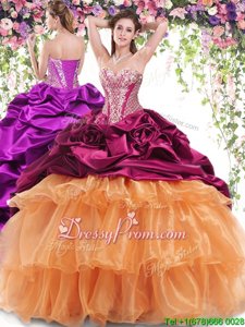 Classical Burgundy 15 Quinceanera Dress Military Ball and Sweet 16 and Quinceanera and For withBeading and Ruffled Layers and Pick Ups Sweetheart Sleeveless Brush Train Lace Up