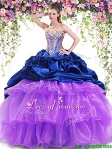 Fine Sleeveless Brush Train Lace Up With Train Beading and Ruffled Layers and Pick Ups Sweet 16 Dress