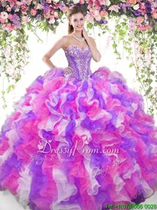 Glamorous Multi-color Ball Gowns Organza Sweetheart Sleeveless Beading and Ruffles Floor Length Lace Up Sweet 16 Dresses