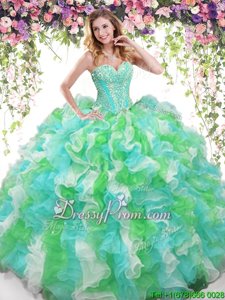 Clearance Beading and Ruffles Sweet 16 Quinceanera Dress Multi-color Lace Up Sleeveless Floor Length