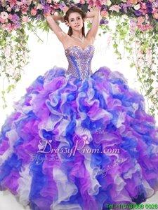Classical Multi-color Sweetheart Neckline Beading and Ruffles 15 Quinceanera Dress Sleeveless Lace Up