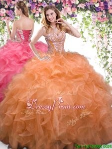 Custom Design Orange Sweetheart Neckline Beading and Ruffles 15 Quinceanera Dress Sleeveless Lace Up