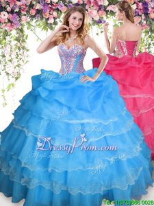 Flirting Floor Length Aqua Blue Sweet 16 Dresses Sweetheart Sleeveless Lace Up