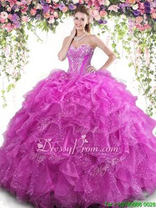 Perfect Sleeveless Beading and Ruffles Lace Up Sweet 16 Dresses