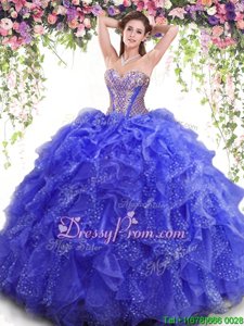 Colorful Blue Sweet 16 Dresses Military Ball and Sweet 16 and Quinceanera and For withBeading and Ruffles Sweetheart Sleeveless Lace Up