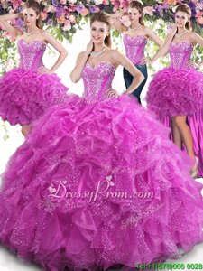 Sweetheart Sleeveless Lace Up Ball Gown Prom Dress Fuchsia Tulle