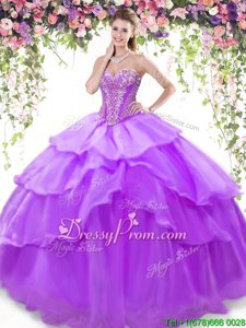 On Sale Eggplant Purple Sleeveless Floor Length Beading and Ruffled Layers Lace Up Vestidos de Quinceanera