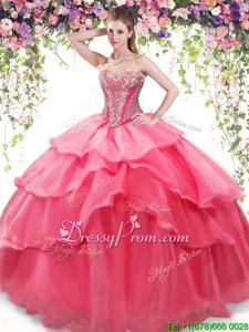 Spring and Summer and Fall and Winter Organza Sleeveless Floor Length Sweet 16 Dress andBeading and Ruffled Layers