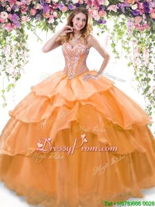 Beautiful Floor Length Ball Gowns Sleeveless Orange Sweet 16 Dresses Lace Up