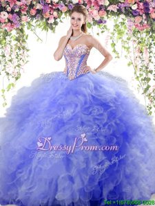 Affordable Sleeveless Beading and Ruffles Lace Up Quince Ball Gowns