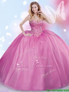 Affordable Sleeveless Lace Up Floor Length Beading 15th Birthday Dress