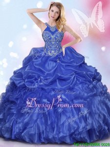 Delicate Royal Blue Lace Up Quinceanera Dresses Appliques and Ruffles and Pick Ups Sleeveless Floor Length