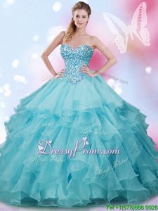 Super Sleeveless Beading and Ruffles Lace Up 15 Quinceanera Dress