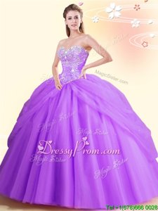 Hot Sale Floor Length Lace Up Vestidos de Quinceanera Purple and In forMilitary Ball and Sweet 16 and Quinceanera withBeading