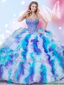 Simple Multi-color Organza Lace Up 15th Birthday Dress Sleeveless Beading and Ruffles