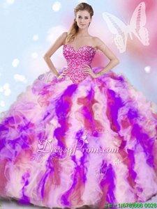 Sweetheart Sleeveless Organza Ball Gown Prom Dress Beading and Ruffles Lace Up