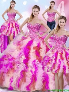 Extravagant Multi-color Ball Gowns Sweetheart Sleeveless Tulle Floor Length Lace Up Beading and Ruffles Quinceanera Dress