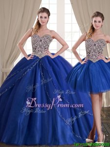 Traditional Ball Gowns 15th Birthday Dress Royal Blue Sweetheart Tulle Sleeveless Floor Length Lace Up