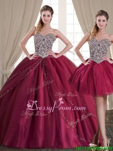 Romantic Spring and Summer and Fall and Winter Tulle Sleeveless Floor Length Sweet 16 Dresses andBeading