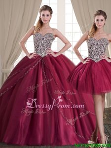 Romantic Spring and Summer and Fall and Winter Tulle Sleeveless Floor Length Sweet 16 Dresses andBeading