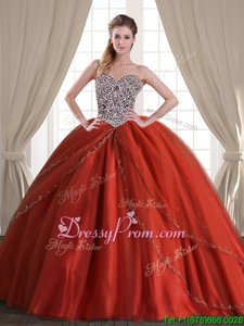 Spring and Summer and Fall and Winter Tulle Sleeveless With Train Quinceanera Gowns Brush Train andBeading