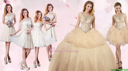 Sumptuous Champagne Organza and Tulle Lace Up Scoop Sleeveless Floor Length Quinceanera Gown Beading and Ruffles