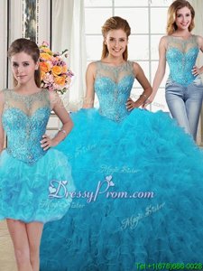 Custom Made Sleeveless Lace Up Floor Length Beading and Ruffles Quinceanera Dresses