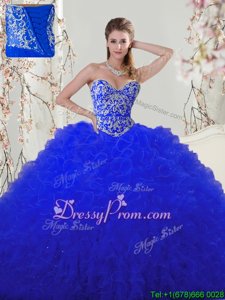 Floor Length Lace Up Sweet 16 Dress Royal Blue and In forMilitary Ball and Sweet 16 and Quinceanera withBeading and Appliques