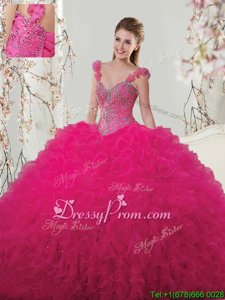 Suitable Sleeveless Lace Up Floor Length Beading and Ruffles and Hand Made Flower Quinceanera Gowns