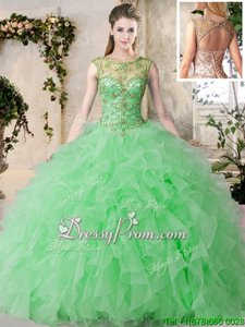 Colorful Green Sleeveless Beading and Ruffles Floor Length Quinceanera Dress